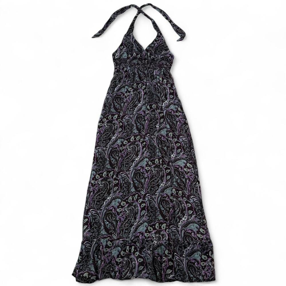 Y2K Purple Halter Paisley Maxi Dress Size Large Going out Xhilaration